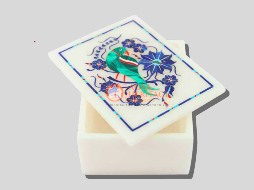 Malachite Precious Parrot Art White Custom Box